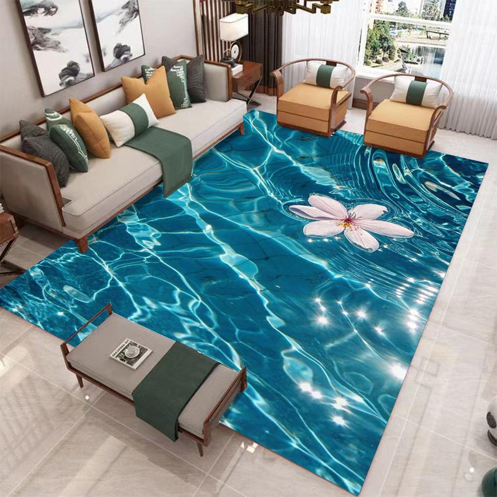 Nautical Coastal Bath Rug Starfish Seashell Coral Beach Ocean Themed Bathroom Kitchen Flannel Non-Slip Mat Indoor Decor Carpet