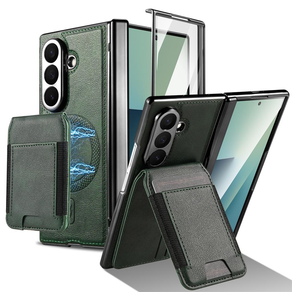 Magsafe Magnetic Leather Hinge Phone Case Screen Protect Film Wallet Cards Holder Cover for Samsung Galaxy Z Fold 7 6 5 4 3