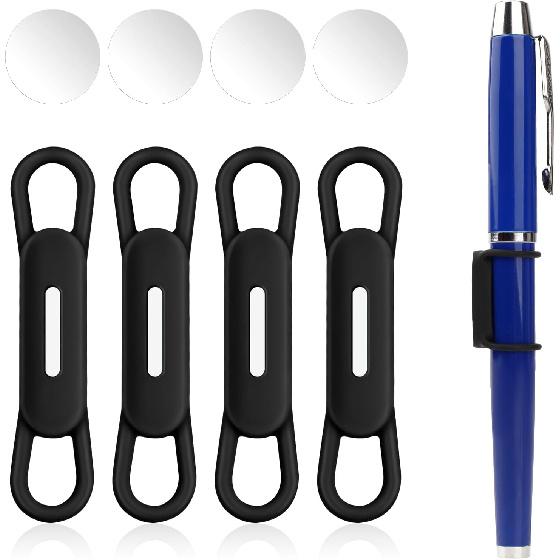 Jeffdad Magnetic Pen Pencil Holder - 4 Pcs Silicone Adjustable Holder for Refrigerator, Whiteboards, Office White Pen Holder (Black)