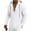 Men’s Casual Linen Hooded Top, Long-sleeved Half-Button-Up Henley Shirt, Spring/Autumn Breathable Beach Top