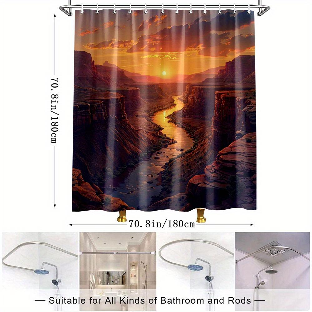 1pc Scenic Sunset Shower Curtain - Vibrant Canyon Landscape Design, Durable Polyester Fabric, Machine Washable, 70.8x70.8 Inches
