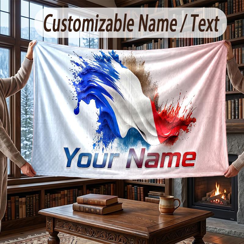 Custom Name Flannel Throw Blanket France National Football Team Pattern Warm Home Decoration