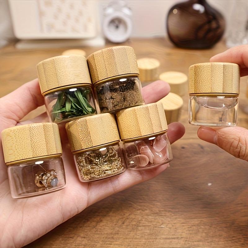 6 Pack Mini Sealing Glass Jars with Elegant Wood Grain Lids -Perfect for Travel,Camping,Kitchen Storage and Organizing Spices,Nail Art,Earrings,Paints