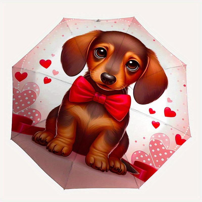 Dachshund, Valentine Theme 8 Bone Hand Automatic Folding Fashion umbrella, Compact and Portable Design, A Perfect Gift for Birthday, Christm