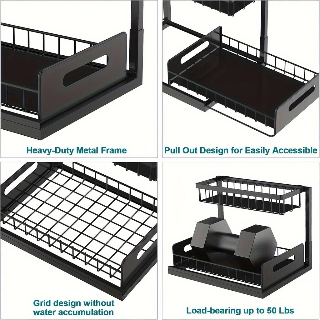 Kitchen Multi-functional Pull-out Double-layer Storage Rack, Sink, Bedroom, Living Room, Desktop Organization Rack Shelves
