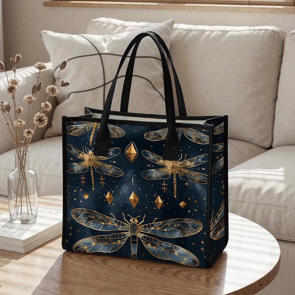 Elegant Dragonfly Pattern Tote Bag Fashion Daily Use Large Capacity Commute Shoulder Handbag for Women