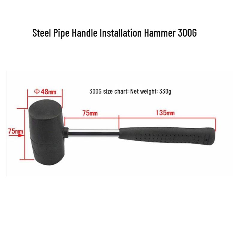 Большая черная резиновая киянка со стальной рукояткой для укладки плитки и отделки