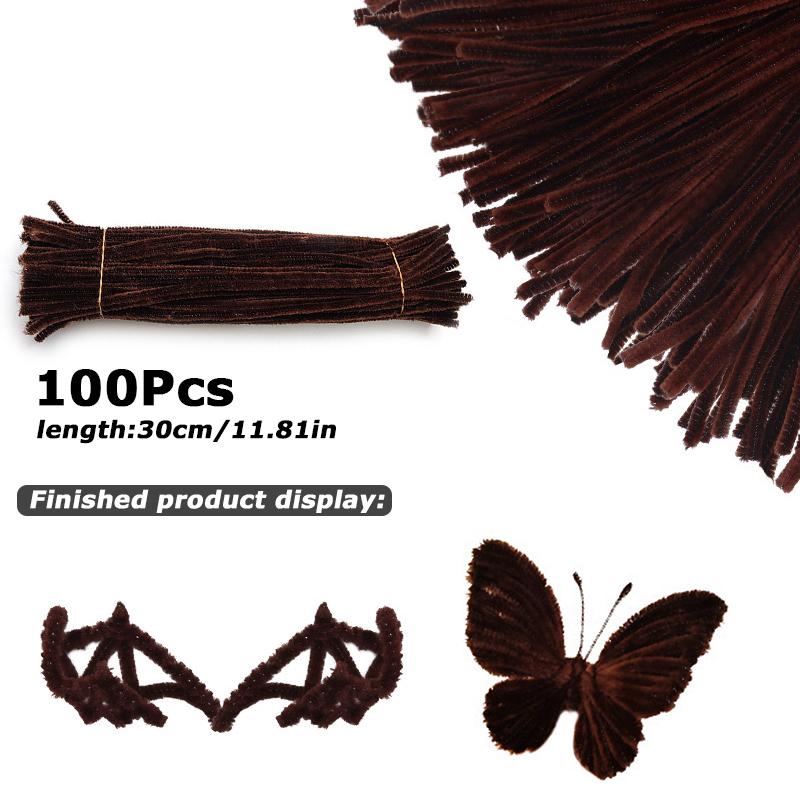 100Pcs 30cm Colors Chenille Stem Twisted Rod Iron Wire DIY Handcraft Wool Root Fluffy Bar Twisting Decor Pipe Cleaner Plush