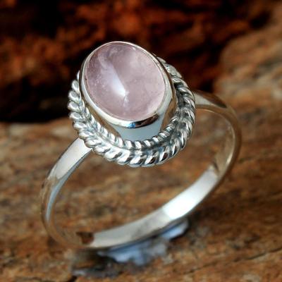 Rožinio kvarco žiedas, 925 sterlingų sidabrinis žiedas, unisex žiedas