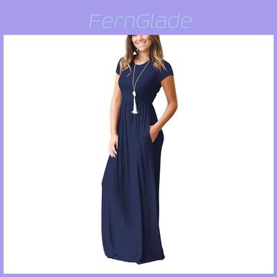 Elegant Women Boho Short Sleeve Solid Evening Party Maxi Dress Plus Size Delight