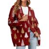 Dámský módní kardigan s dlouhým rukávem, vánočním potiskem, výstřihem do V a knoflíky, volný top