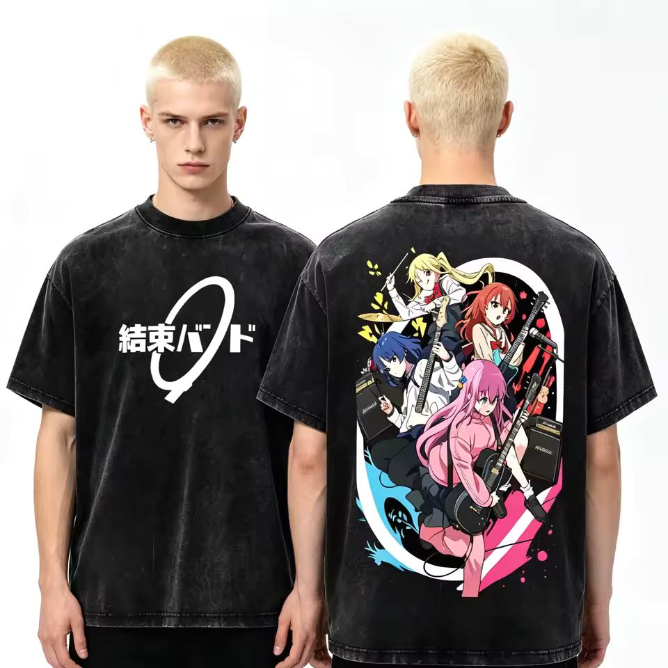Hot Sale Anime Bocchi The Rock Graphic Washed T Shirt Y2K Unisex Gothic Cotton T-shirt Harajuku Hip Hop Punk Streetwear T-shirt