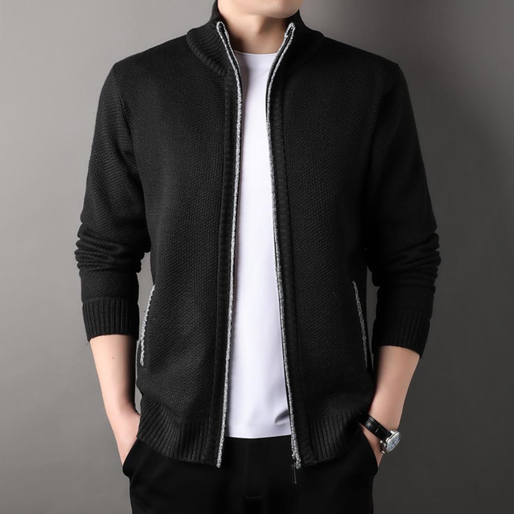 Men's Stand-up Collar Knit Sweater Autumn Winter Cardigan Tops Korean Slim Solid Color Sweatercoat Jacket