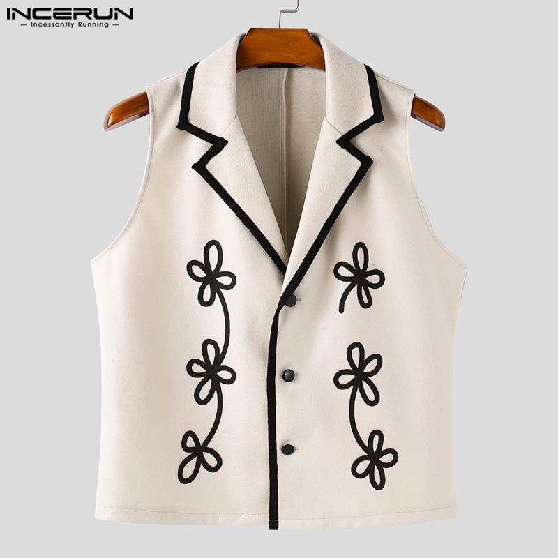 INCERUN Men Lapel Neck Sleeveless Stitching Button Casual Vest Waistcoat