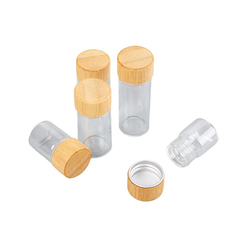 1Pc Clear Glass Bottles With Bamboo Wood Cap Empty Spice Bottles Sealed Reagent Bottle Diy Crafts Decoration Empty Small Jar