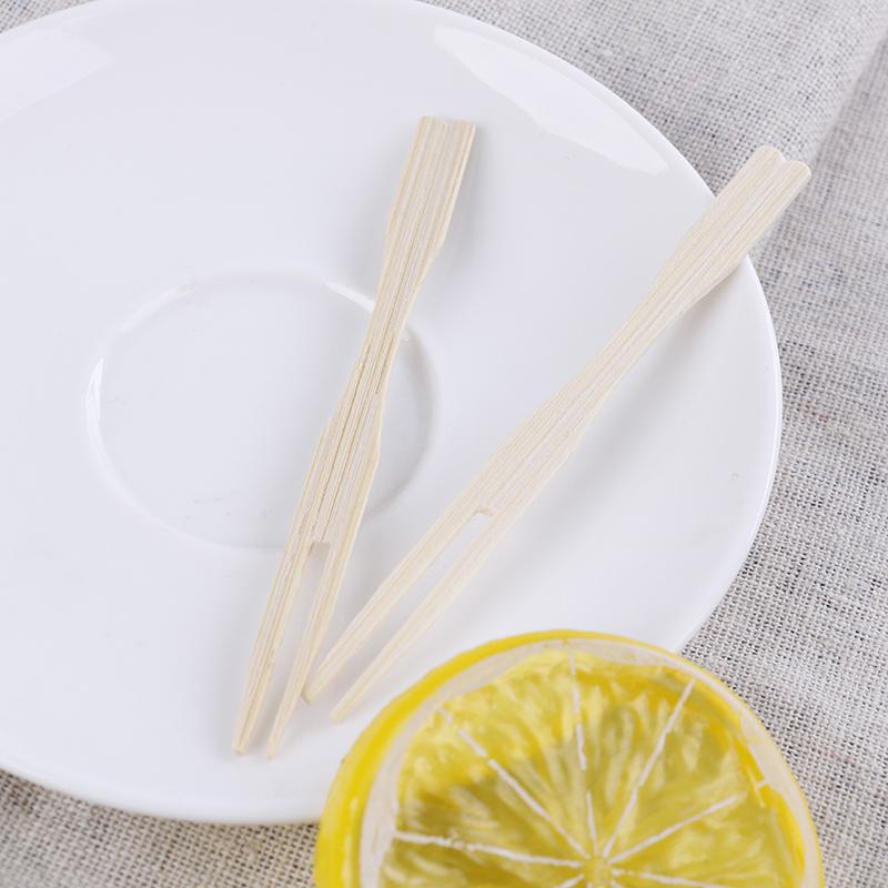 100Pcs/Set Bamboo Cocktail Forks Bbq Fruit Pick Beige 9Cm Stick Skewers