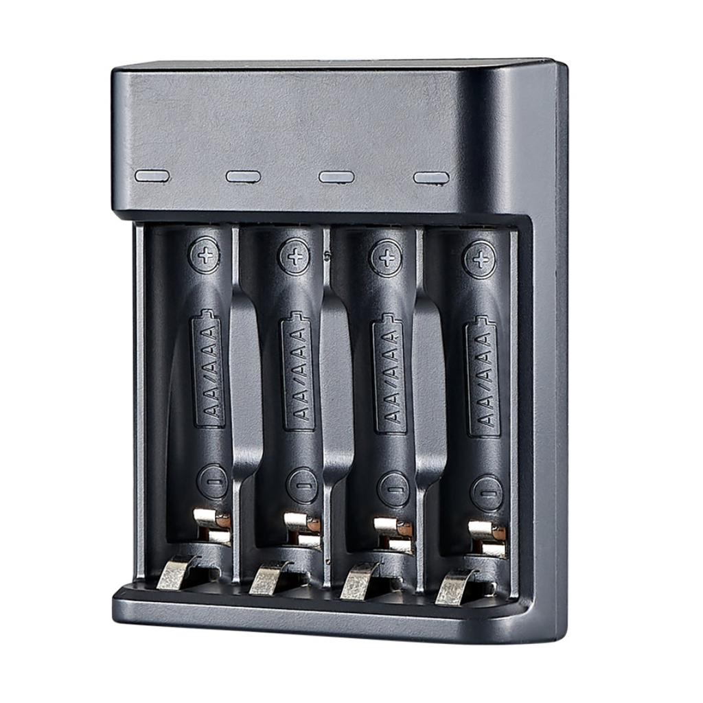 Smart 4-Slot Battery Charger for AA/AAA Ni-MH Batteries Fast Charging USB Plug and Play