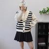 Fake Two-piece Hooded Striped Sweater Jacket Women's Autumn and Winter New Design Loose-knit Double-sided Woolen Cardigan
