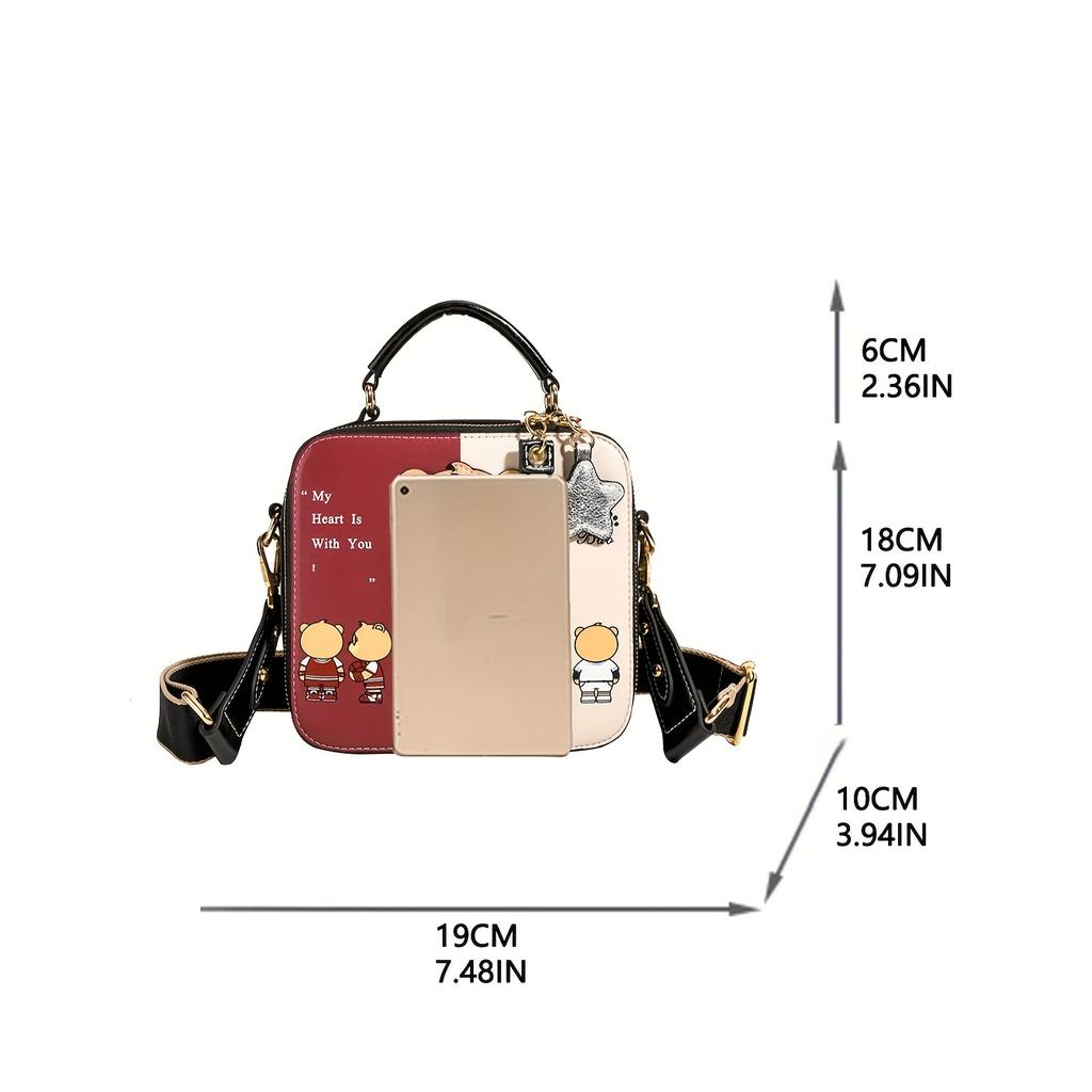 Mini Cute Bear Pattern Handbag, Cartoon Square Crossbody Bag, Multi Layer Shoulder Bag For Women