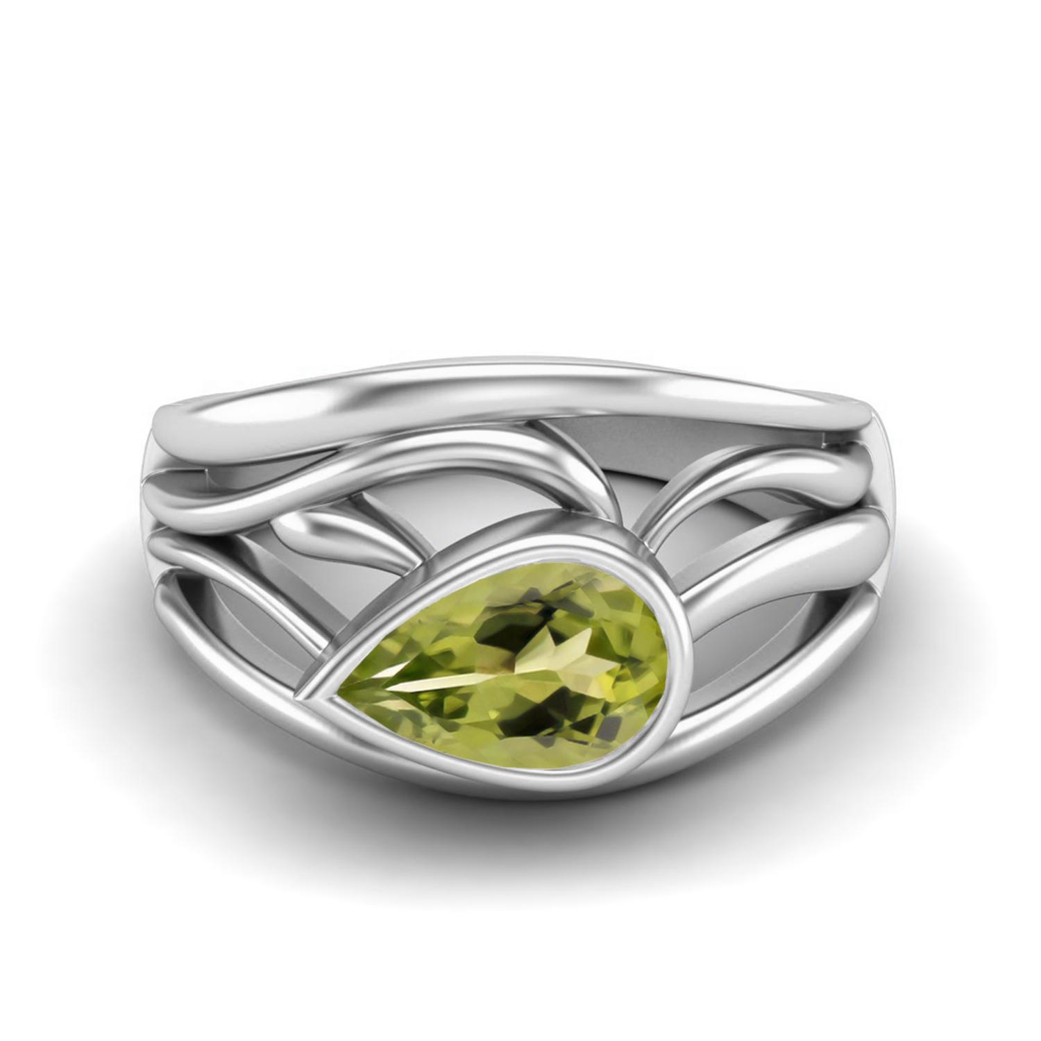 8X5mm Pear Peridot 925 Sterling Silver Solitaire Filigree Women Engagement Ring 7