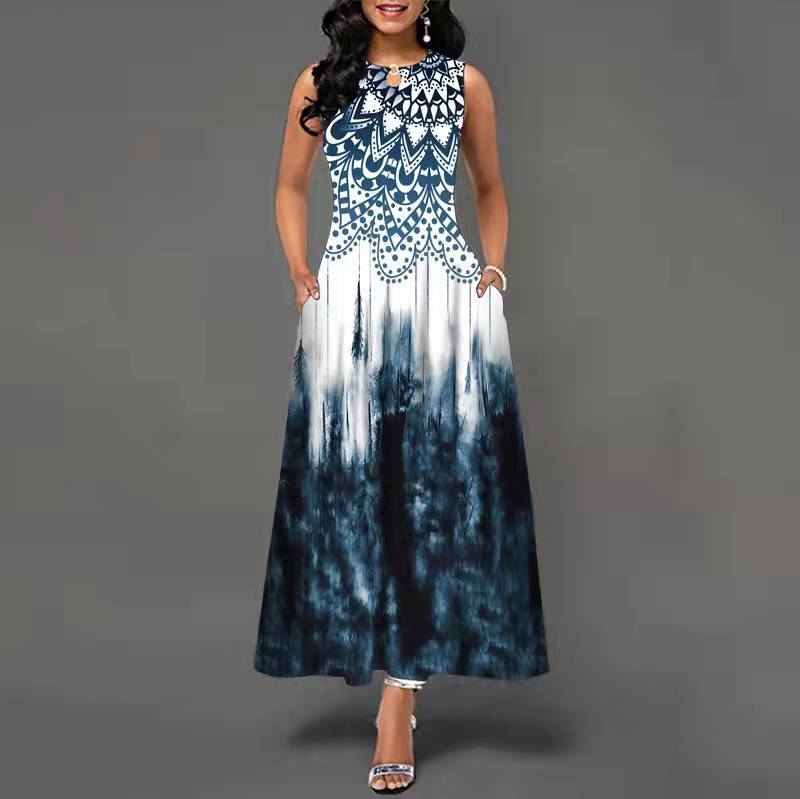 Urban Chic Printed Polyester Sleeveless Maxi Dress For Work And Casual Wear