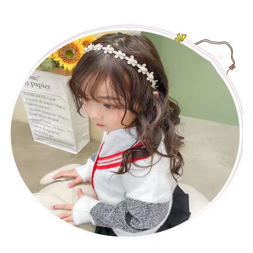 MOMI Flower Ribbon Headband for Kids, Pearl Hair Ornament for Photo Shoots, Graduations, Entrance Ceremonies, and Commemorative Photos (Set of 2)