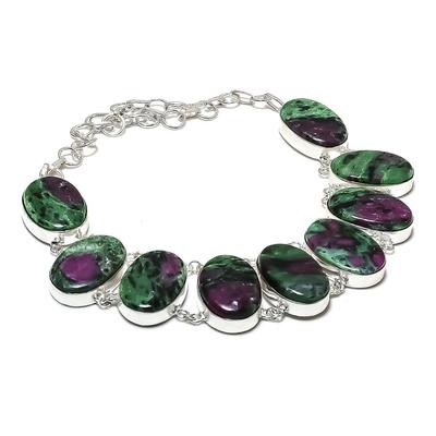 Natural Ruby Zosite Gemstone 925 Sterling Silver Jewelry Necklace 18" a6L78