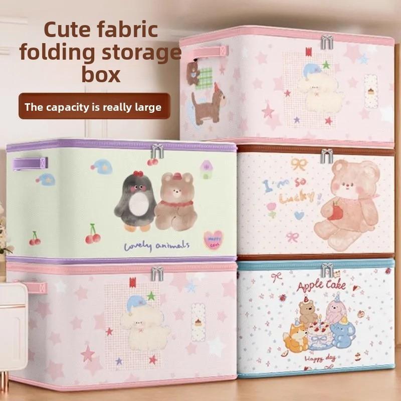 Collapsible Fabric Storage Bin With Cartoon Patterns For Bedroom Closet Organization
