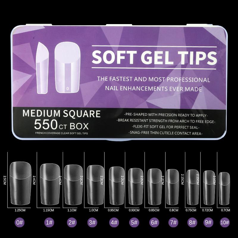 550pcs Seamless Frosted Nail Tips: Water Drop, Trapezoid, Oval Almond Shapes with Foldable White Box
