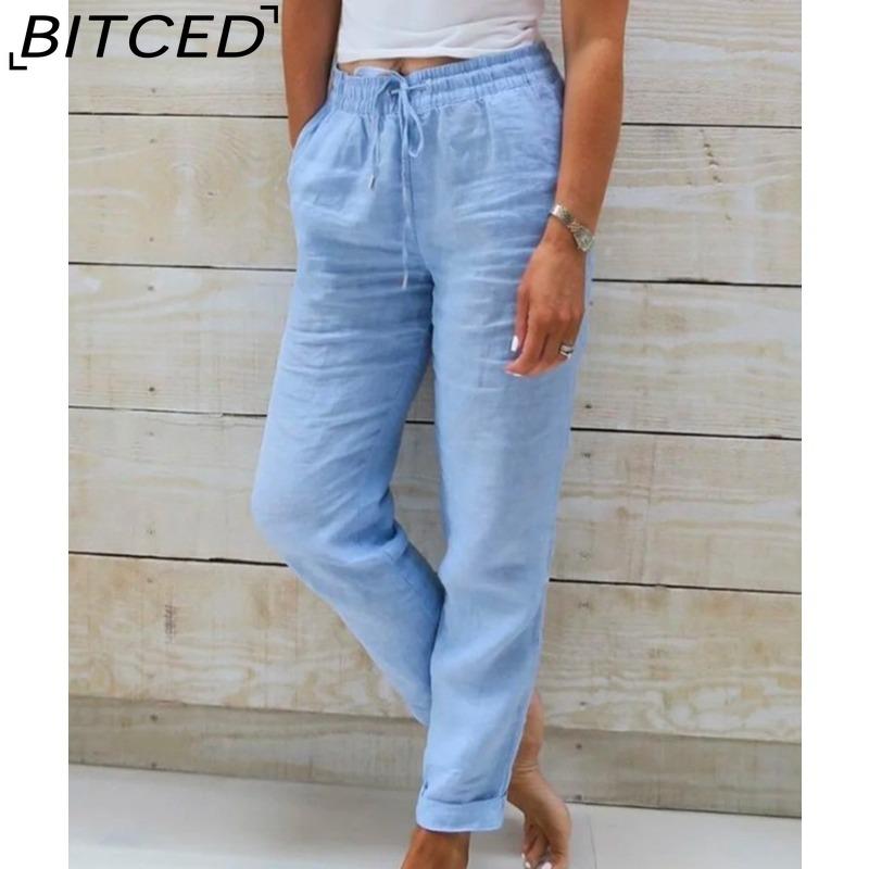 BITCED Damen Sommer Weitbein Elastischer Bund Hose Neun Punkte