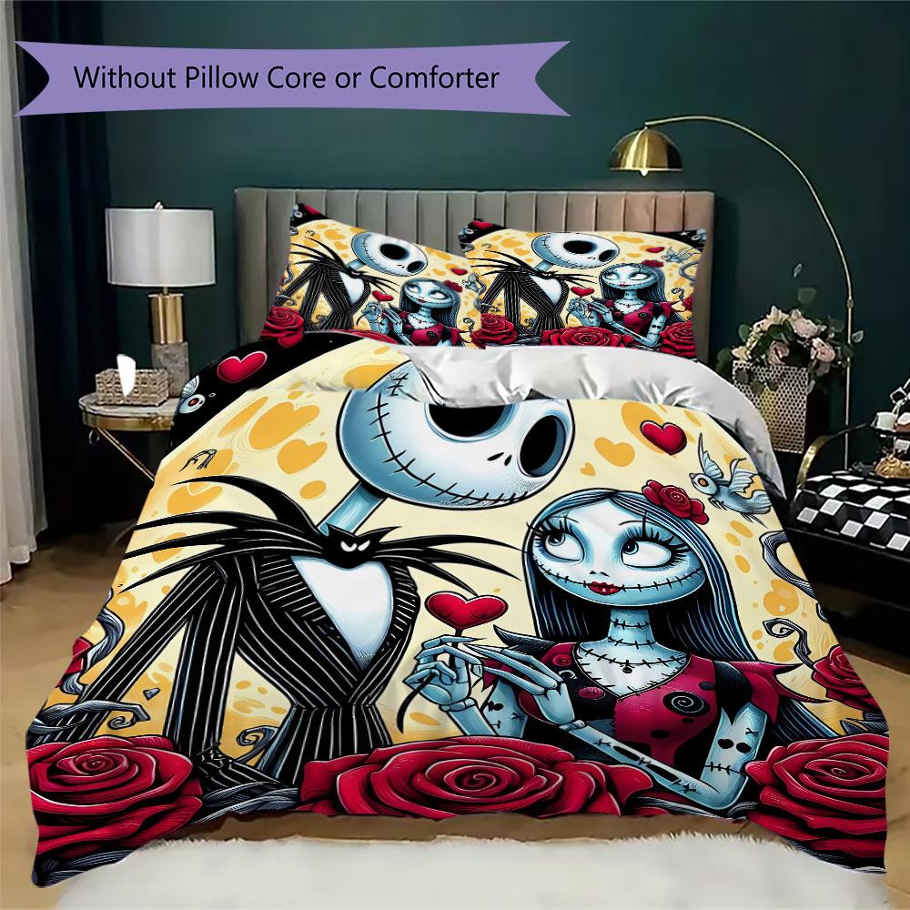 Christmas Jack Skull Prints bedding, duvet cover and pillowcases, birthday gift (1 duvet cover + 2 pillowcases, pillow insert not included)JM005
