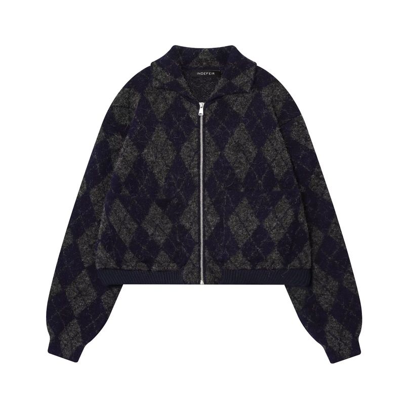 Za New Fall Women's Clothing 2025 Fashion Wind Diamond Pattern Knitting Pilot Jacket Outwear 6236100 050