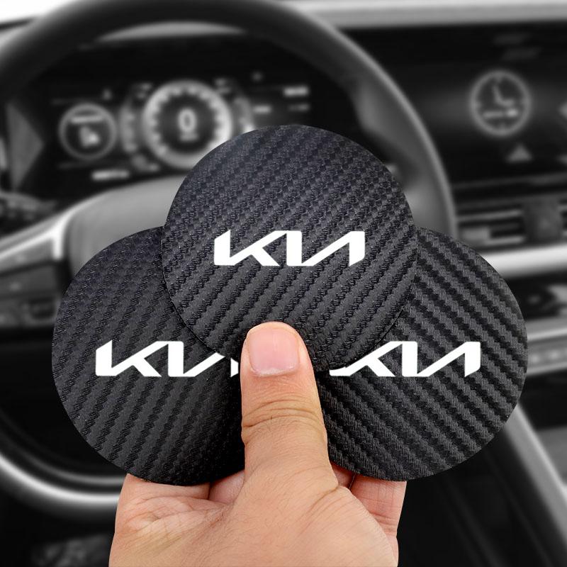 2 Pack Car Carbon Leather Water Coaster Anti-Noise Coaster Pads for Kia Sportage Ceed Picanto Rio ProCeed Niro 5 3 4 K7 K5 K8 K3