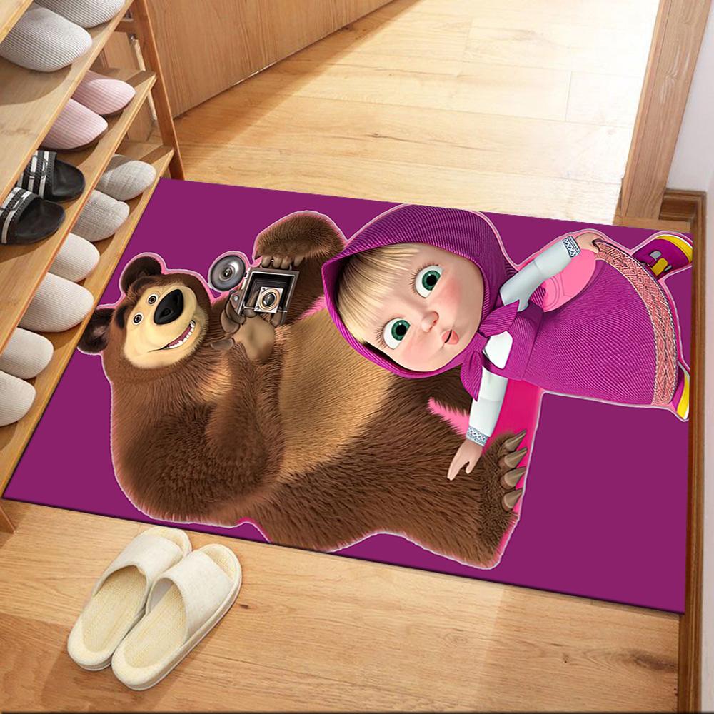 Masha Bear Floor Rug Office Rug Suitable for Balcony Playrooms Dormitory Kitchen Anti-slip Rug Decorate Offices Birthday/Christmas Gift