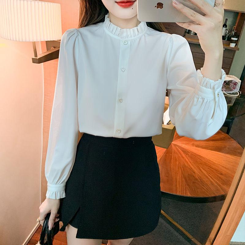 2024 Frühling Damen Slim Fit Langarmhemd - Französischer Stil, Stehkragen, Koreanische Mode, Professioneller Look