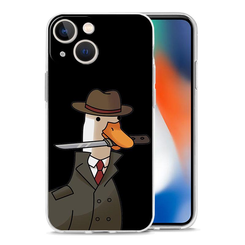 Cartoon Doubt Duck Transparent Phone Case For iPhone 15 16 14 13 12 11 Pro Max XS X XR SE 7 8 Plus TPU Clear Lens Protect Cover