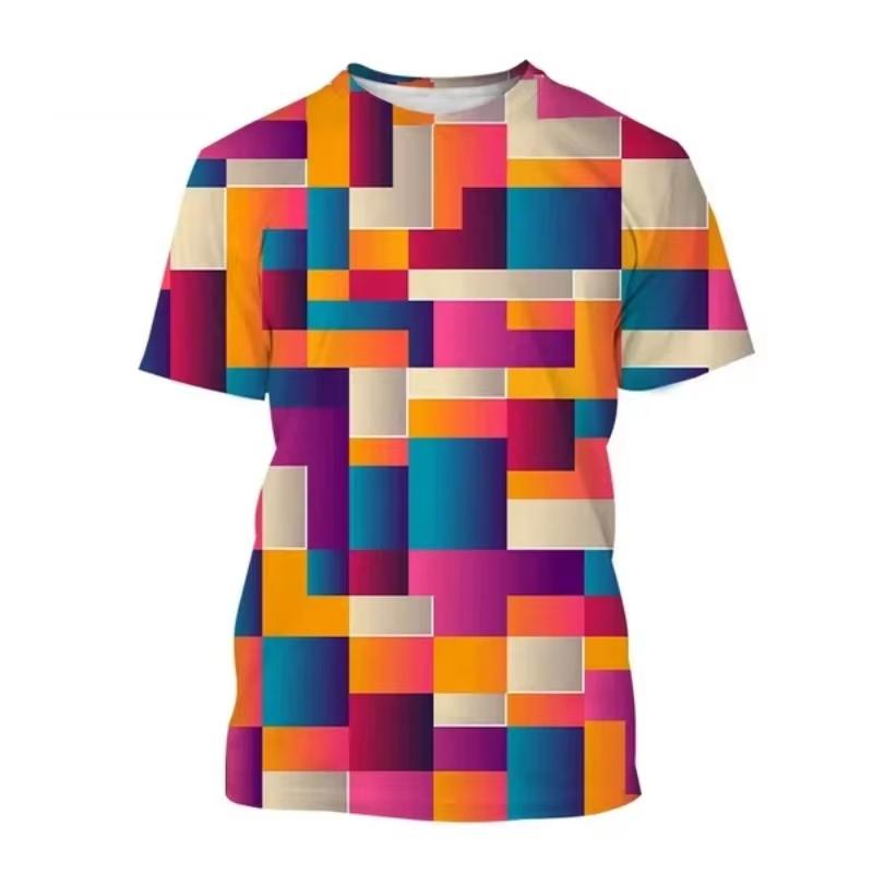 Summer Round Neck 3D Colorful Abstract Art & Geometric Pattern Printed Fashionable Casual Short Sleeved Children's Boy and Girl Kids Unisex T-shirts