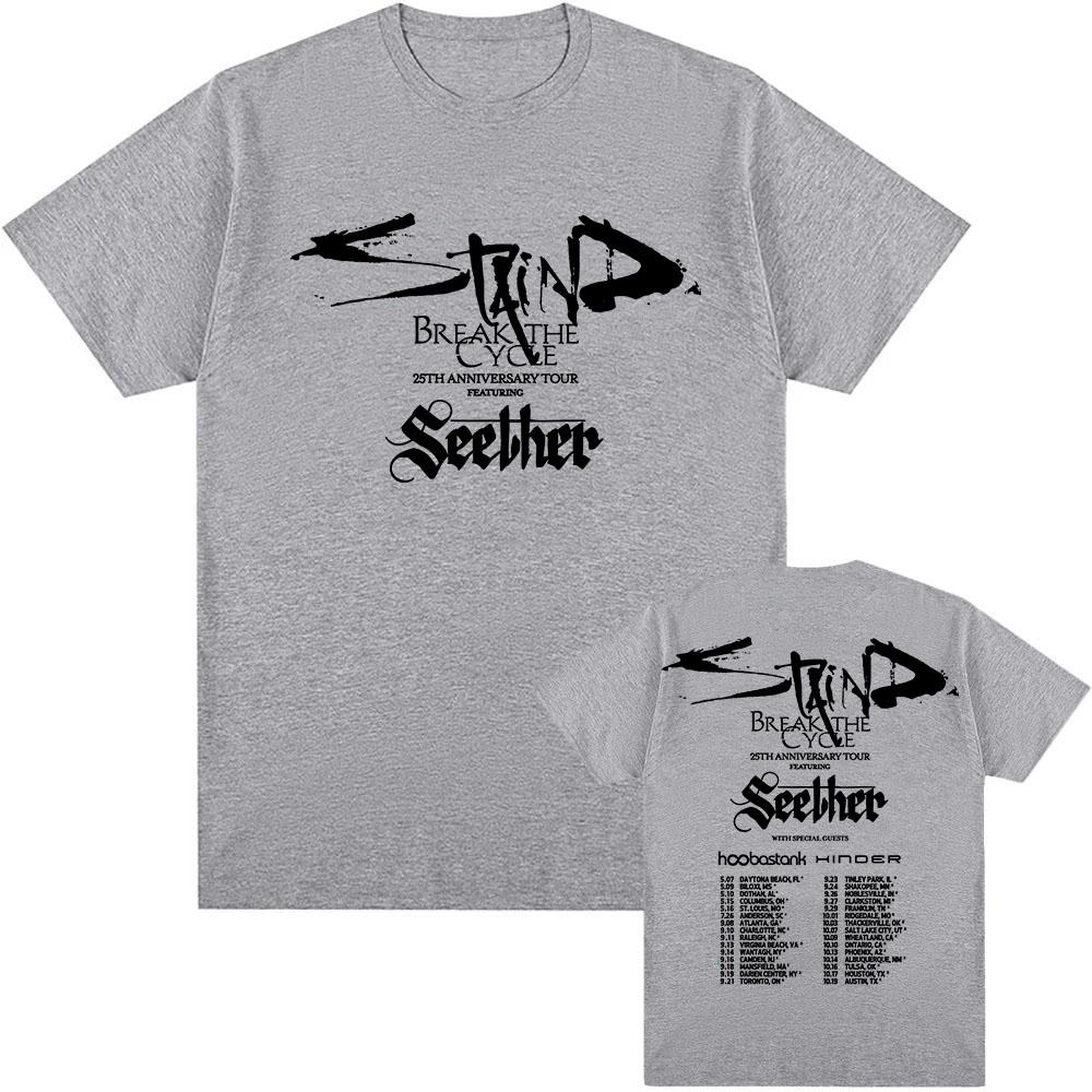 

Staind Break The Cycle 25th Anniversary Tour 2026 T-shirt Seether Band Heavy Mental Fashion Tshirts Unisex Streetwear Print Tee M