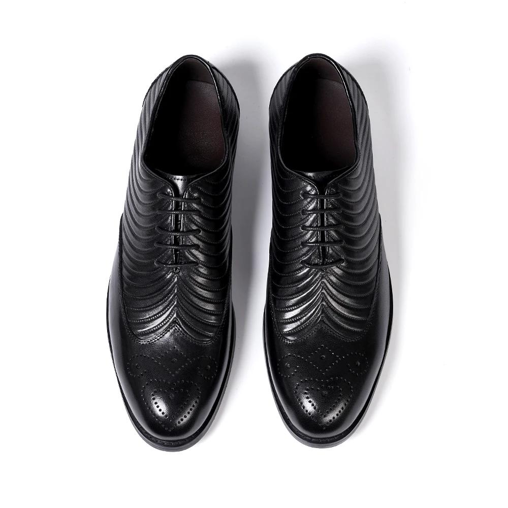 Fashion Genuine leather men's oxford shoes brogue style wingtip wings lace-up formal shoes business suit wedding party men shoes
