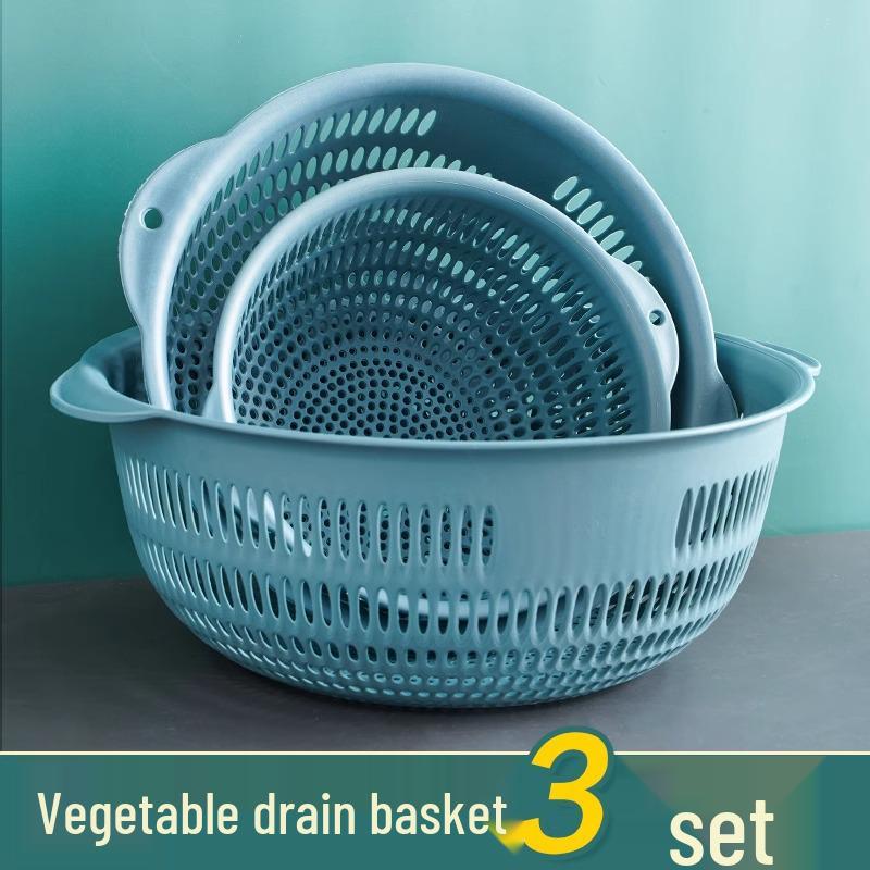 Three-Piece Kitchen Set: Vegetable Washing Basket, Drain Basket, and Fruit Plate
