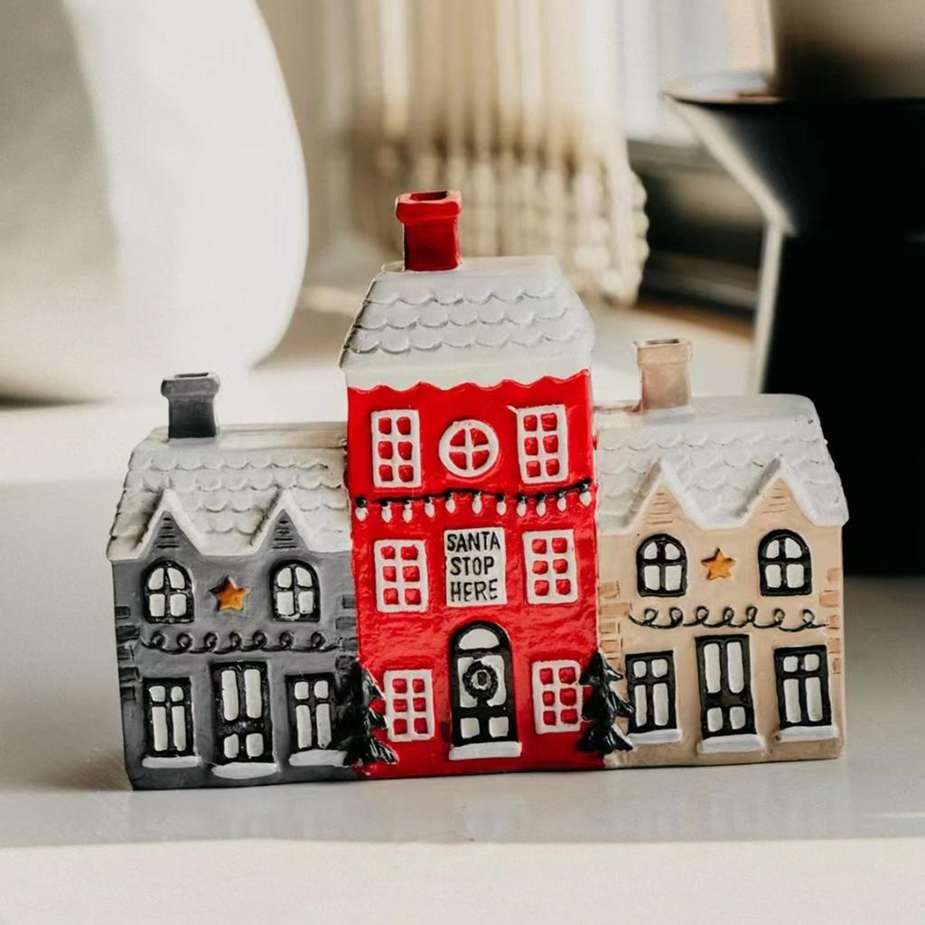 Resin Christmas Village House Winter Log Cabin Incense Burner Rustic Christmas Chimney Hut Incense Cones Room Decor