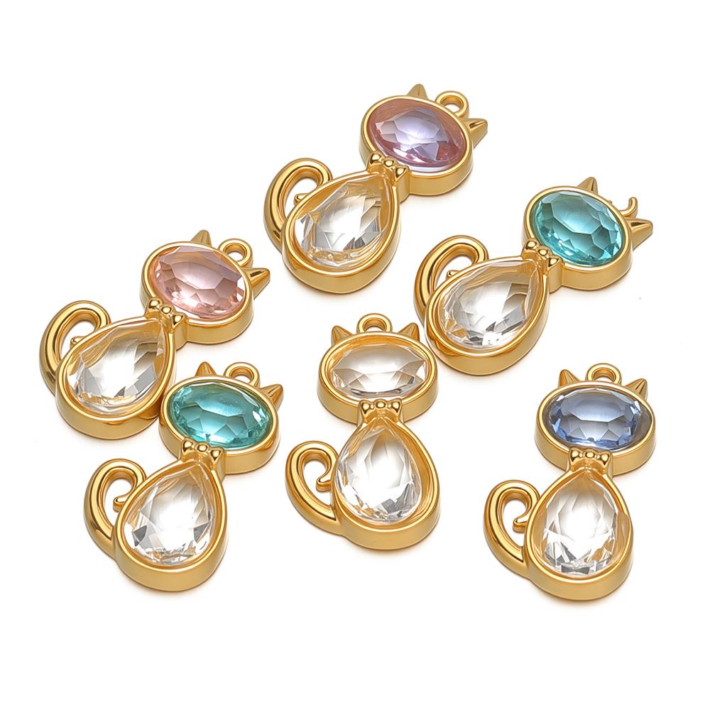 4Pcs Stainless Steel Zircon Animal Cute Cat Charms for DIY Jewelry Findings Necklace Kids Bracelet Girls Pendant Earrings Making