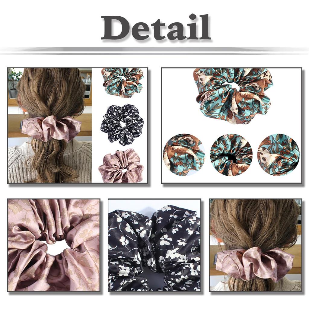 WHITE FANG Scrunchie Hair Hair Floral Stylish and Cute for AZ565 Accessory, Tie, Satin, Women, (Gray Pink)