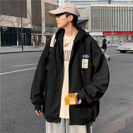 Men's Trendy Hooded Waffle-Weave Zip-Up Cardigan Sweatshirt for Spring/Autumn Hong Kong Style