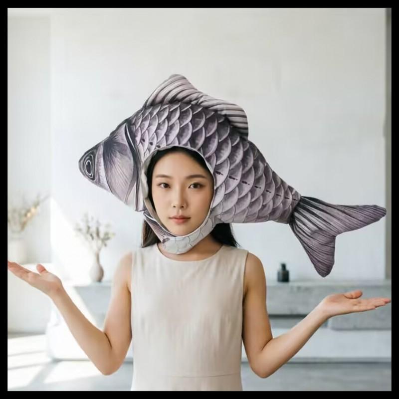 Funny Fish Head Plush Hat Cute Party Costume Prop Teens Halloween Cosplay