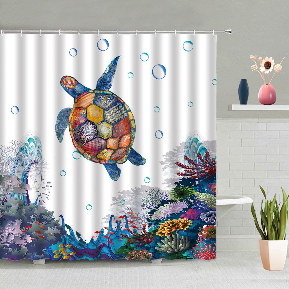 Meerjungfrau Oktopus Duschvorhang Set Abstrakt Ozean Nautisch Fantasy Tiere Tentakel Meeresschildkröte Badezimmer Vorhänge Badezimmer Dekor Sets
