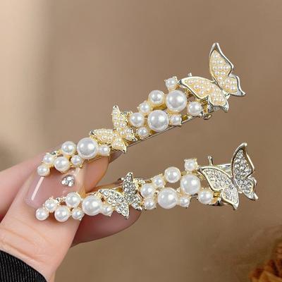 Meisjes Haarspeld Imitatie Parels Fee Bang Haarclip Vlinder Ontwerp Zijkant Lichtgewicht Veelzijdig Haaraccessoire Dagelijks