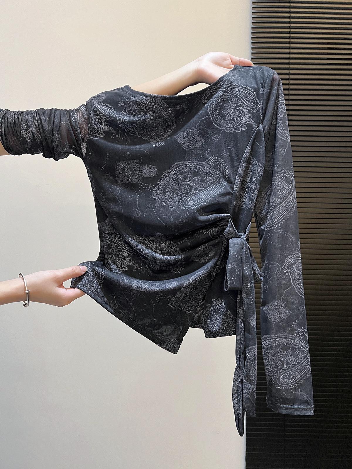 

2025 Autumn/Winter Anti-Age Base Layer Double-Layer Elegant Long-Sleeve Tie-Up Women s T-shirt Extra Large