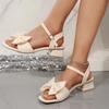 Fashion Large Size Solid Color Open-toe Sandals Women Summer New One-line Buckle Fashion Temperament Bow Knot Comfortable Women's Shoes