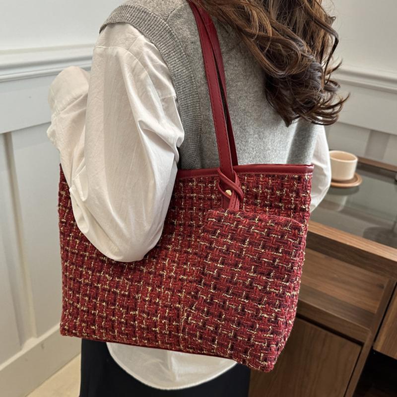 Large Capacity Women Shoulder Underarm Bags Simple Plaid Versatile Ladies Tote Bag Purse Portable Female Handbags with Zipper